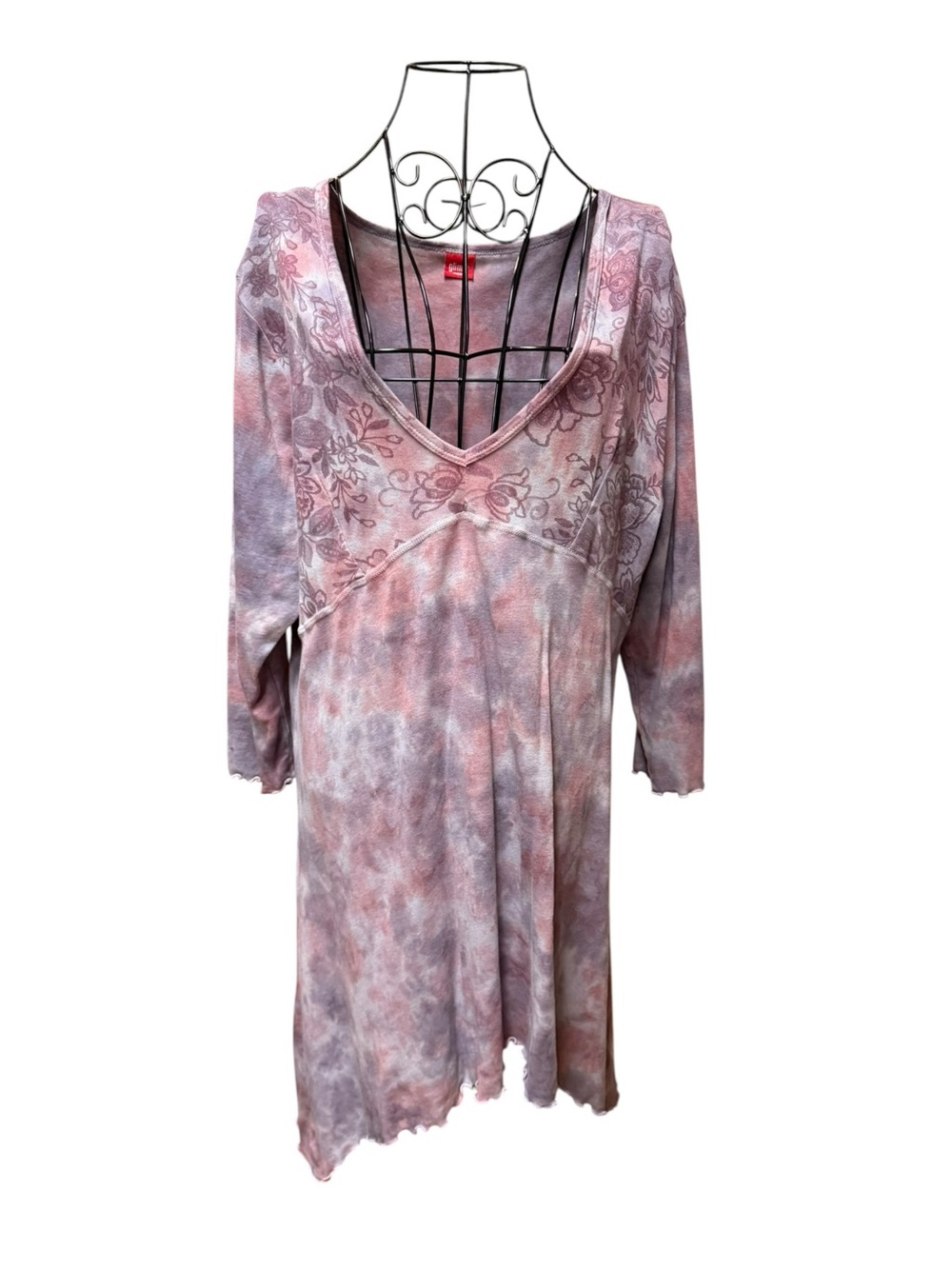 Y2K Glima Boho Tie-Dye V-Neck Tunic - Soft Pink & Lavender 3X